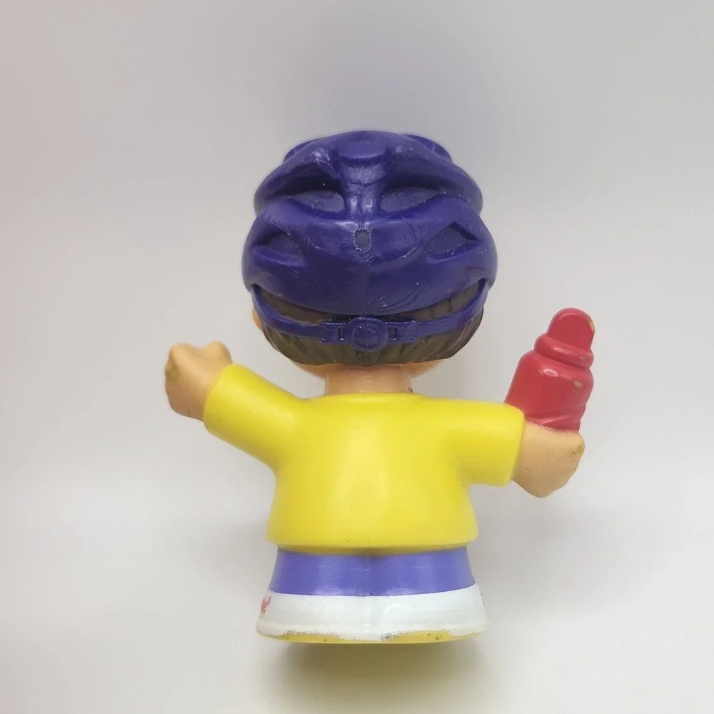Fisher Price Little People Bike Bicycle Rider Boy Purple Helmet W/ Water Bottle